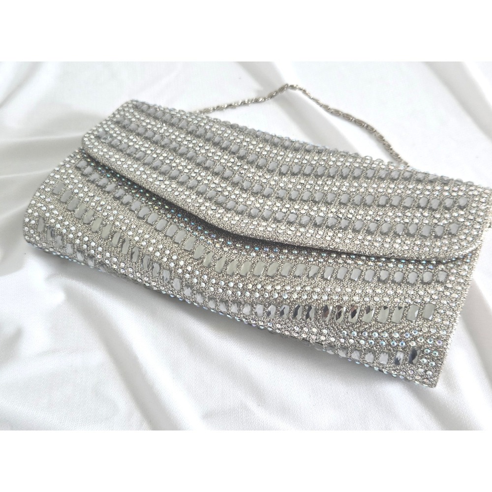 Silver Rhinestone Crystal Clutch Envelope Formal Wedding Bag with Chain